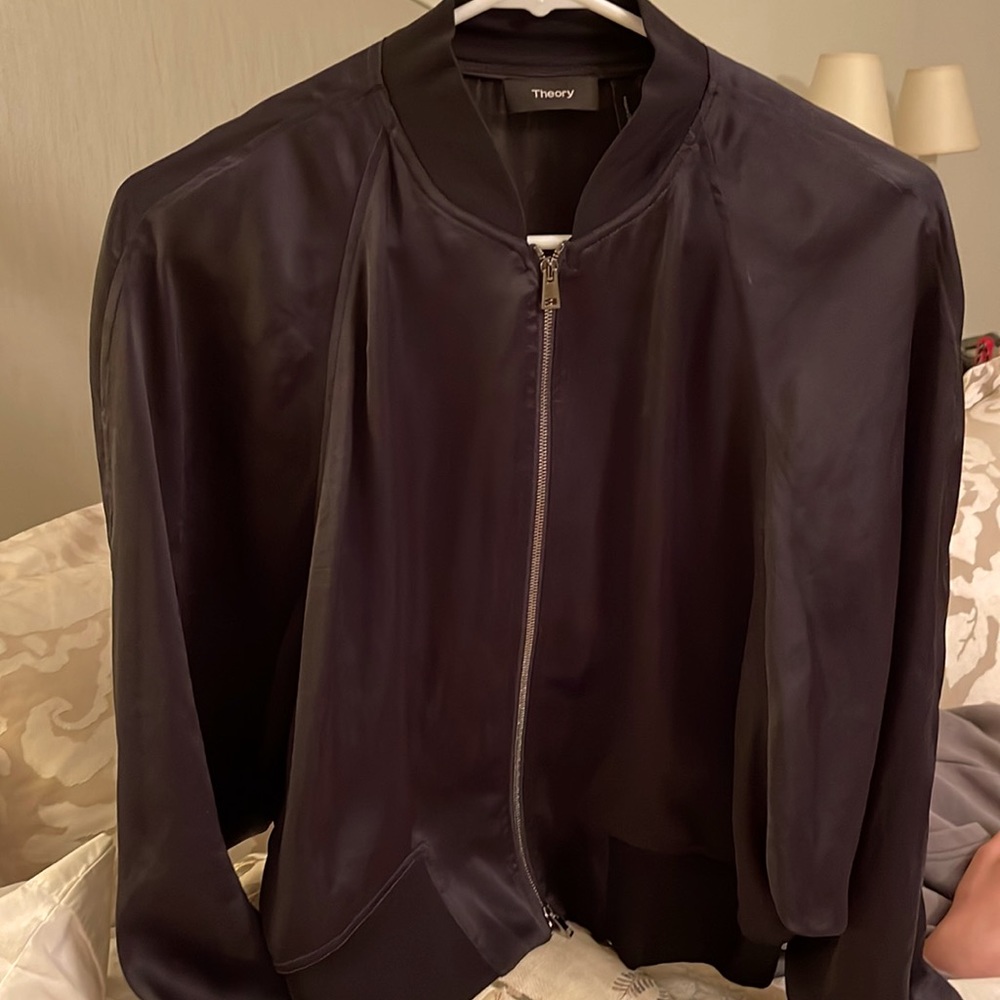 New Theory Navy silk like jacket